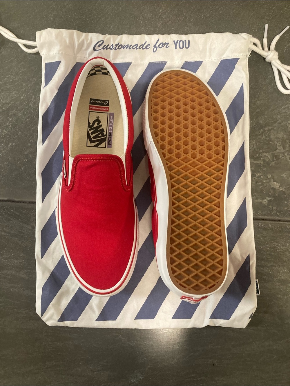 Vans custom non embroidered Red Canvas Classic Slip-On Loafers - Picture 9 of 10